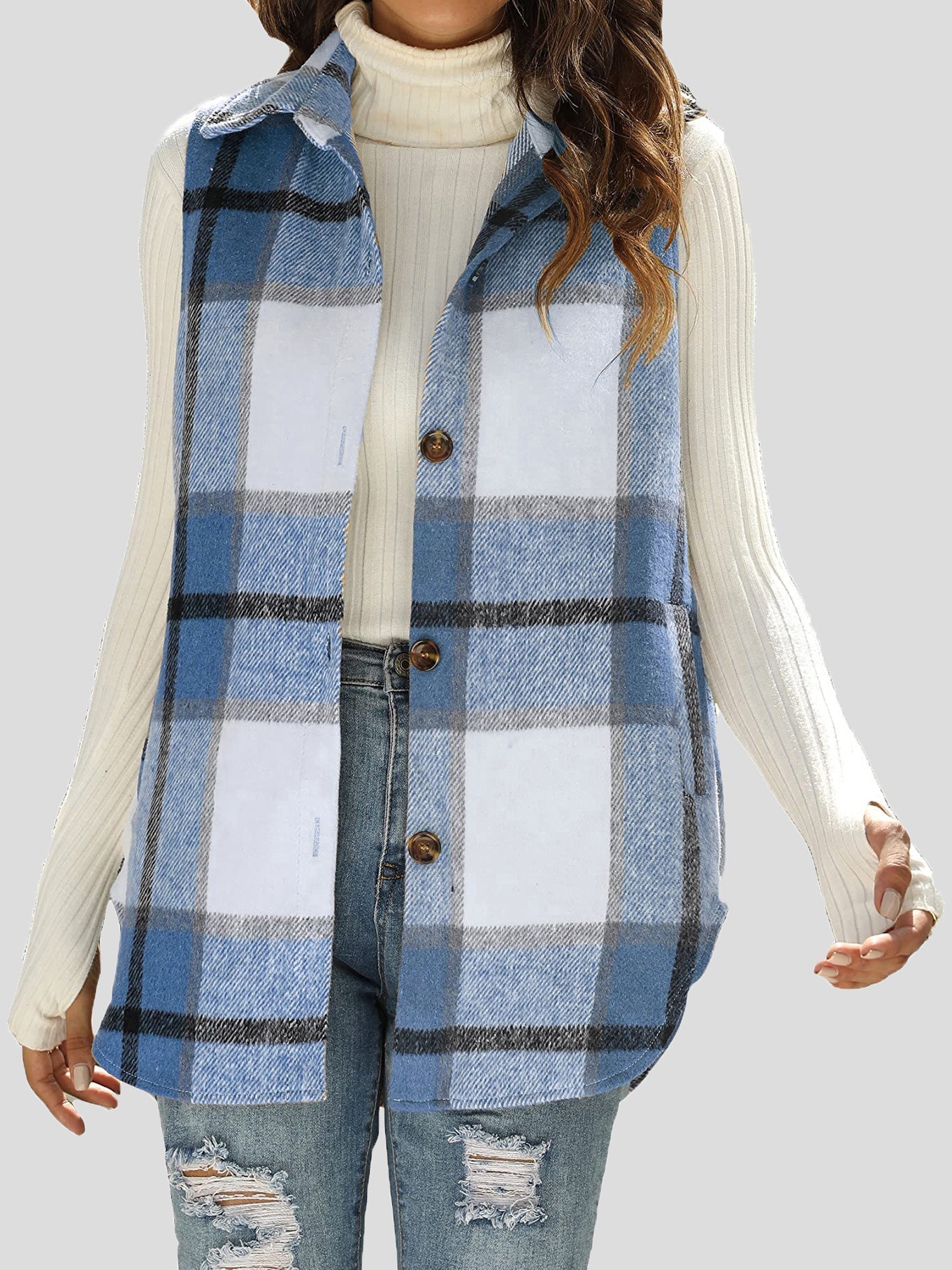 Flannel Plaid Vintage Pocket Sleeveless Tank Jacket Shopvhs.com
