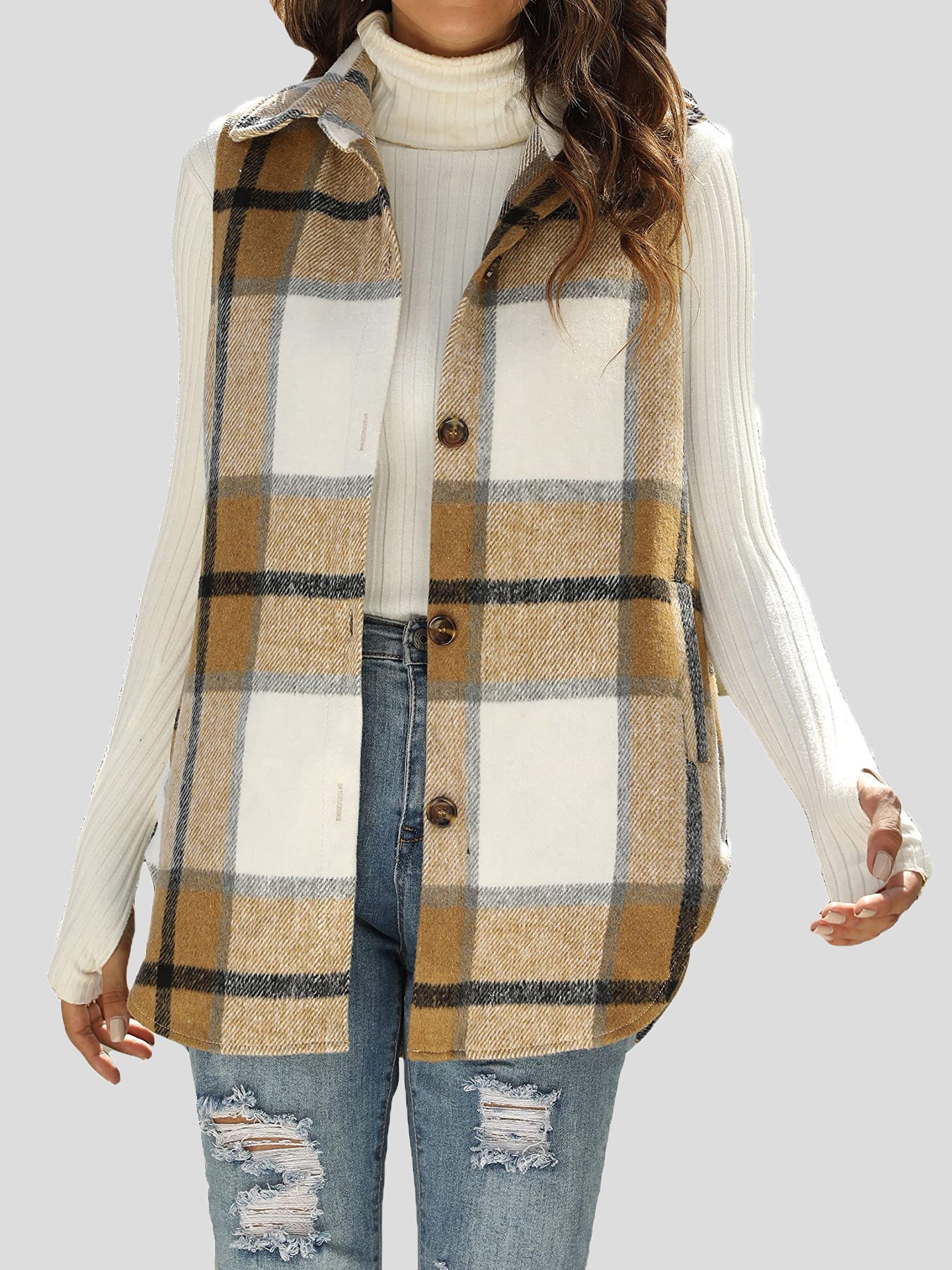 Flannel Plaid Vintage Pocket Sleeveless Tank Jacket Shopvhs.com