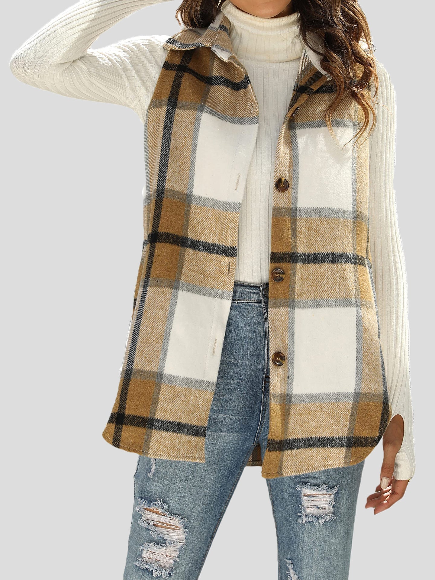 Flannel Plaid Vintage Pocket Sleeveless Tank Jacket Shopvhs.com