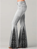 Flared Style Classic Pocket Belt Loop Side Print Full-Length Denim Jeans