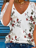 Floral Lace V-Neck Off Shoulder Short Sleeve T-Shirt Shopvhs.com