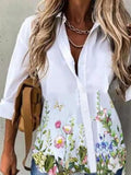 Floral Long Sleeve Single-Breasted Lapel Blouse Shopvhs.com