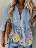 Floral Long Sleeve Single-Breasted Lapel Blouse Shopvhs.com
