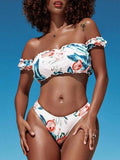 Floral Off Shoulder Bandeau Bikini Two Piece Swimsuit Shopvhs.com