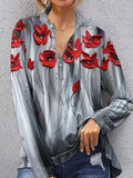 Floral Print Button Long Sleeve Blouse Shopvhs.com