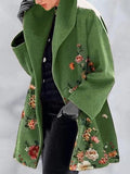 Floral Print Lapel Woolen Coat Shopvhs.com