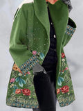Floral Print Lapel Woolen Coat Shopvhs.com