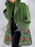 Floral Print Lapel Woolen Coat Shopvhs.com