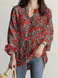 Floral Print V-Neck Long Sleeve Blouse Shopvhs.com