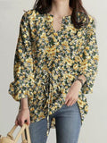 Floral Print V-Neck Long Sleeve Blouse Shopvhs.com