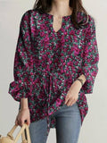 Floral Print V-Neck Long Sleeve Blouse Shopvhs.com