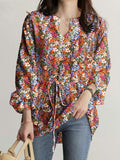 Floral Print V-Neck Long Sleeve Blouse Shopvhs.com