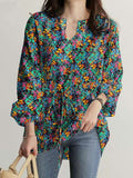 Floral Print V-Neck Long Sleeve Blouse Shopvhs.com