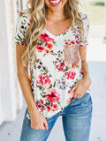 Floral Sequins Pocket V-neck T-shirt Shopvhs.com