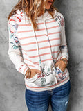 Floral Stripe Pocket Long Sleeve Hoodie Shopvhs.com