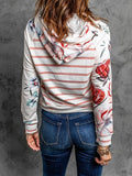 Floral Stripe Pocket Long Sleeve Hoodie Shopvhs.com