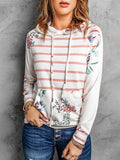 Floral Stripe Pocket Long Sleeve Hoodie Shopvhs.com