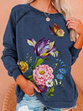 Flower Butterfly Round Neck Long Sleeve T-Shirt Shopvhs.com