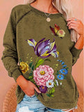 Flower Butterfly Round Neck Long Sleeve T-Shirt Shopvhs.com