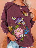 Flower Butterfly Round Neck Long Sleeve T-Shirt Shopvhs.com