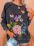 Flower Butterfly Round Neck Long Sleeve T-Shirt Shopvhs.com