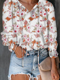 Flower Print V-Neck Long Sleeve Blouse Shopvhs.com