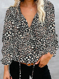 Flower Print V-Neck Long Sleeve Blouse Shopvhs.com