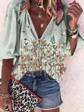 Flower Print Zipper Long Sleeve Casual Blouse Shopvhs.com