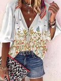 Flower Print Zipper Long Sleeve Casual Blouse Shopvhs.com