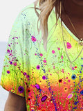 Foral Printed V-neck Short-sleeved T-shirt Shopvhs.com