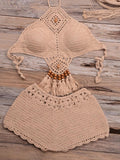 Fringe High Waist Crochet High Neck Bikini Two Piece Swimsuit Shopvhs.com