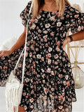 Frint Loose Round Neck Shrt Sleeve Vintage Dresses For Ladies Shopvhs.com