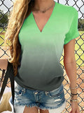 Gradient Print V-Neck Short Sleeve T-Shirt Shopvhs.com