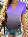 Gradient Print V-Neck Short Sleeve T-Shirt Shopvhs.com
