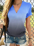 Gradient Print V-Neck Short Sleeve T-Shirt Shopvhs.com