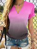 Gradient Print V-Neck Short Sleeve T-Shirt Shopvhs.com