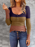 Gradient Round Neck Button Long Sleeve T-Shirt Shopvhs.com