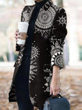 Graphic Print Stand Collar Long Sleeve Woolen Coat Shopvhs.com