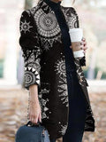 Graphic Print Stand Collar Long Sleeve Woolen Coat Shopvhs.com