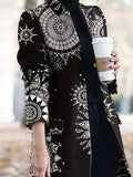 Graphic Print Stand Collar Long Sleeve Woolen Coat Shopvhs.com