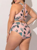 Green Leaf Cross Plus Size Split Swimsuit Shopvhs.com