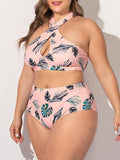 Green Leaf Cross Plus Size Split Swimsuit Shopvhs.com