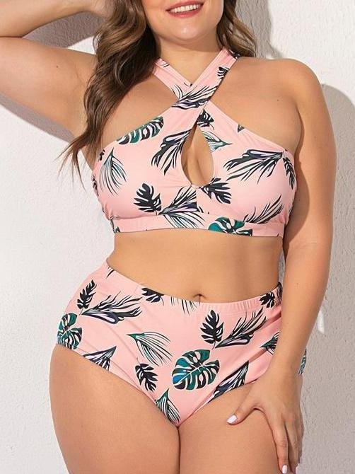 Green Leaf Cross Plus Size Split Swimsuit Shopvhs.com