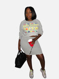 2 Pieces Black Pop Print Sweatshirt Top Mini Skirt Sets