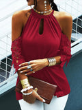 Halterneck Lace Panel Off Shoulder T-Shirt Shopvhs.com