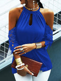 Halterneck Lace Panel Off Shoulder T-Shirt Shopvhs.com