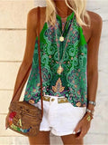 Hanging Neck Vintage Print Casual Tank Top Shopvhs.com