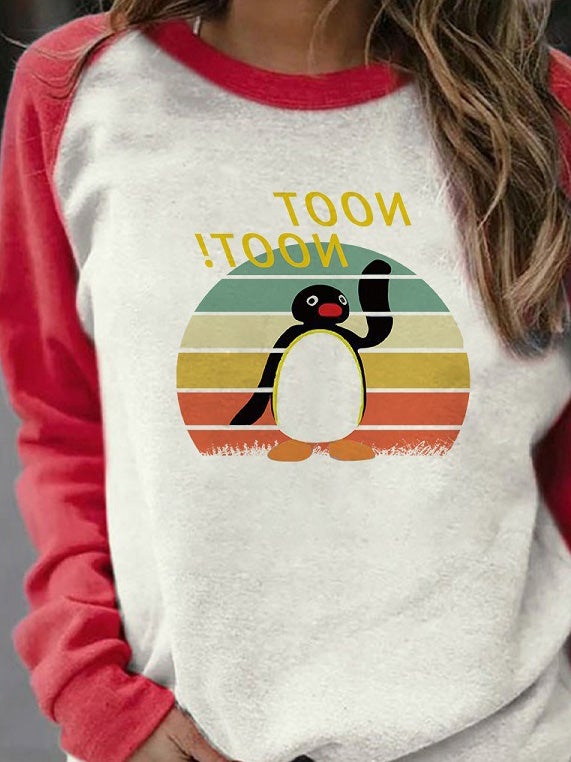 Happy Penguin Crew Neck Long Sleeve T-Shirt Shopvhs.com