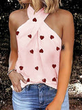 Heart Print Halter Off Shoulder Sleeveless Tank Top Shopvhs.com