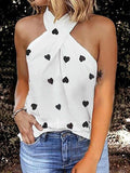Heart Print Halter Off Shoulder Sleeveless Tank Top Shopvhs.com